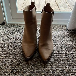 Camel tan square toe booties